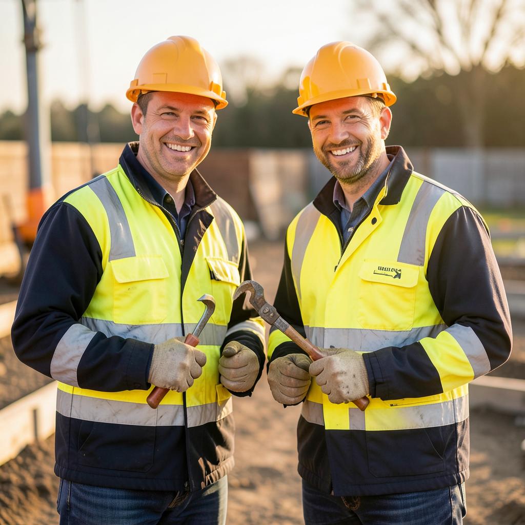 Two friendly Lincolnshire tradespeople at a tidy job site